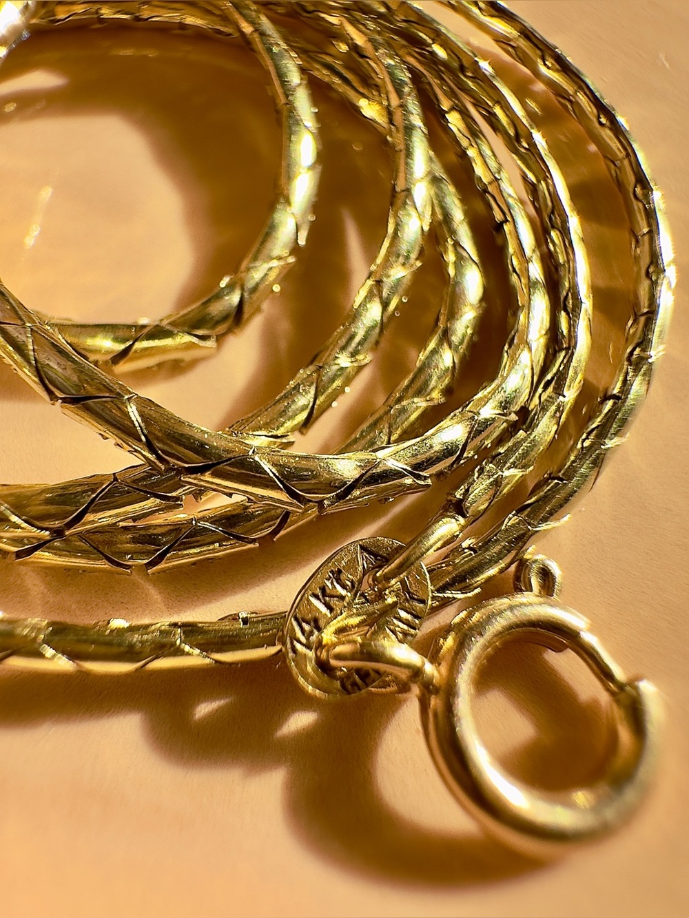 Vintage 14K Solid Yellow Gold German Round Cobra Chain 16.5" 6.2g Reflective